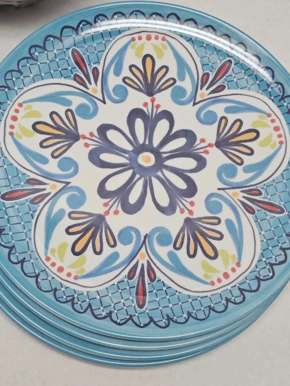 Beautiful Bzyoo Dinnerware Melamine Blues Collection Plates Bowls 12 Piece pc